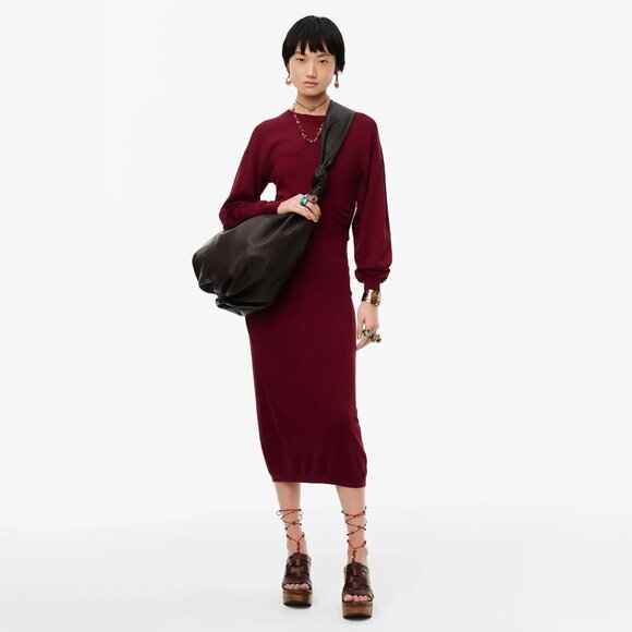 NWT Zara plum burgundy long sleeve cotton dress with side cutouts, L - Picture 1 of 10